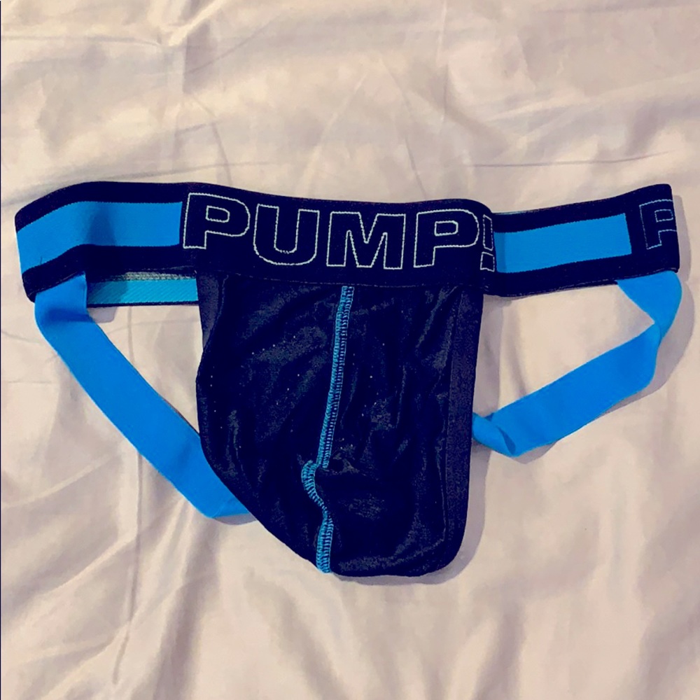 Large Pump! jockstrap in black and blue